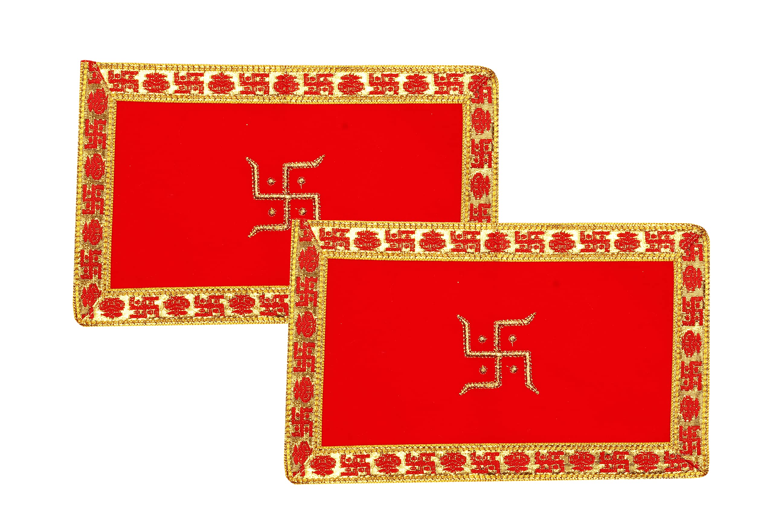 TrendBell Set of 2 Red Om Pooja Mat Aasan Puja Aasan Cloth for Multipurpose Pooja Decorations Item & Article & Gifting | 8.5 X 6.5 Inch