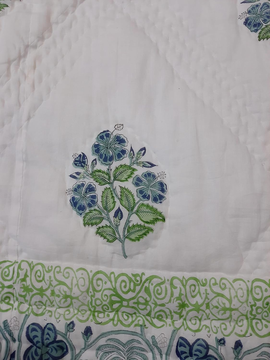 kanthaNtapestryart Indian Hand Block Print Cotton Kantha Quilt Light Weight Hand Block Print 100% Cotton Quilt Jaipuri Razai (Twin Size 60x90 Inch)