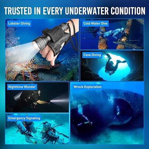 Miniatura 8 de ORCATORCH Luz de buceo D550 - Linterna submarina de 1000 lúmenes con 3 modos, linterna sumergible impermeable IP68 con correa de muñeca para buceo