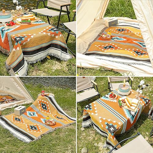 Miniatura 6 de Manta azteca navajo india, decoración bohemia occidental para sofá, sala de estar, playa y viajes, 51 x 63 pulgadas (Emma)