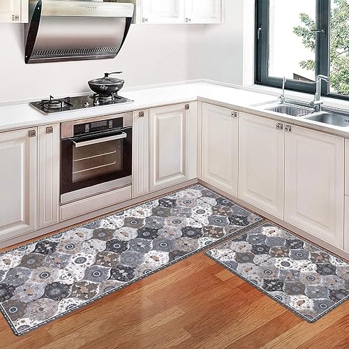 Miniatura 3 de Bsmathom Juego de 2 tapetes acolchados antifatiga para cocina de granja, antideslizantes, tapetes de cocina cómodos, impermeables, juego de