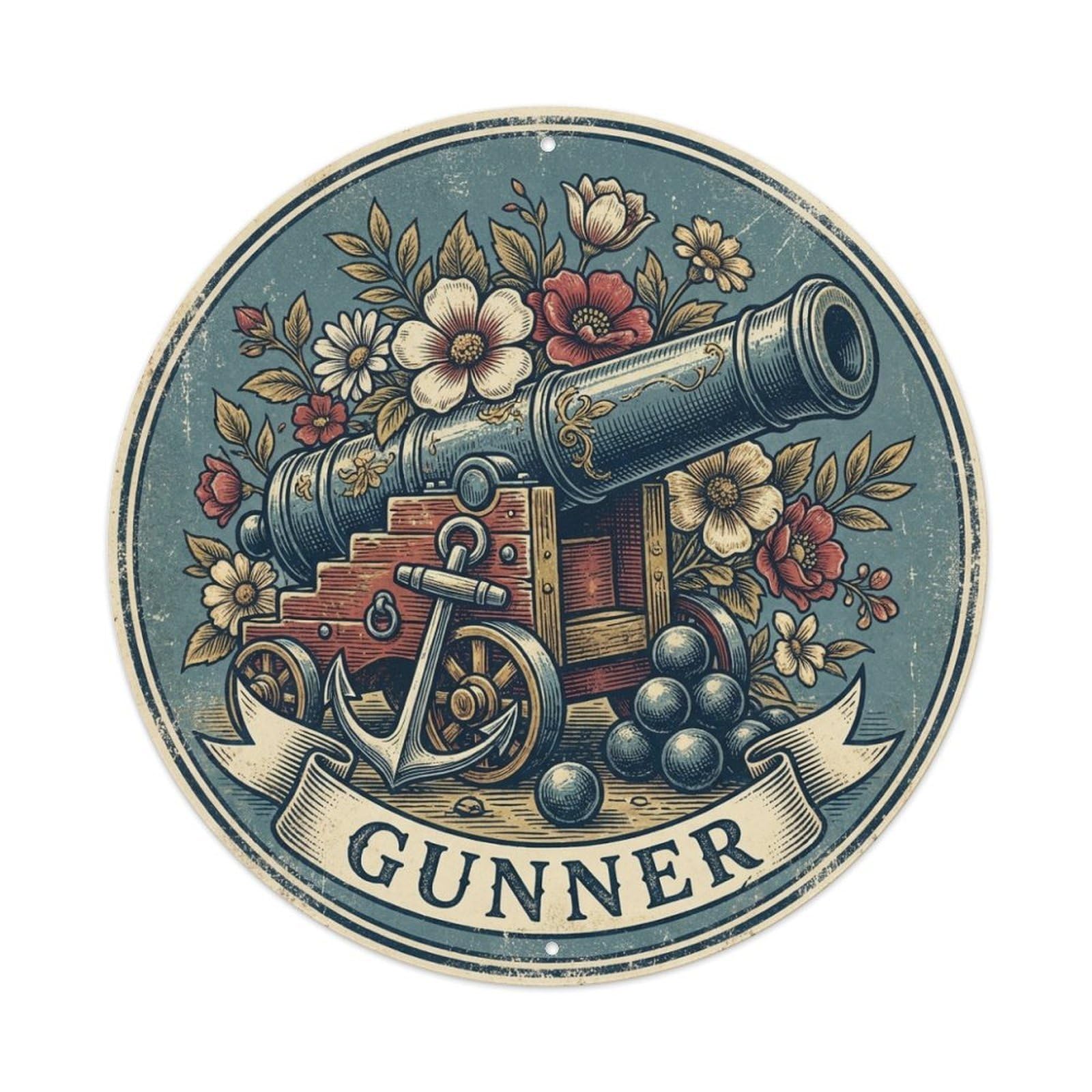 Gunner Anchor Big Cannon Maritime Cannonade Black Flag Metal Tin Sign