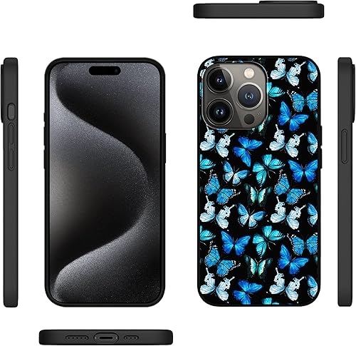 Miniatura 3 de MSEAANBK Funda diseñada para iPhone 15 Pro Max con diseño de mariposas azules de acuarela para iPhone 15 Pro Max de 6.7 pulgadas, TPU suave, cuerpo
