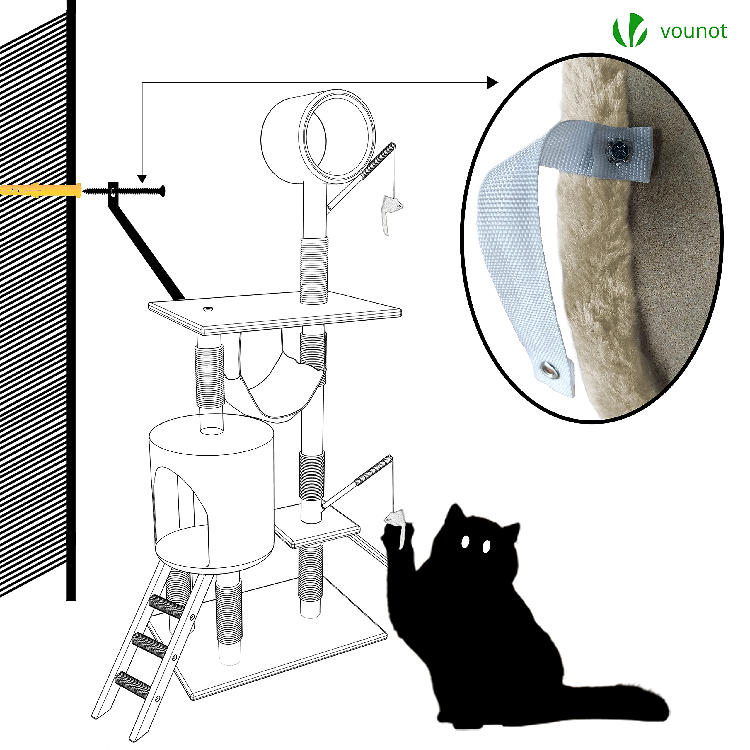 VOUNOT® Árbol Rascadores para Gatos Grande con Plataformas y Refugios, XXL 154cm, Beige