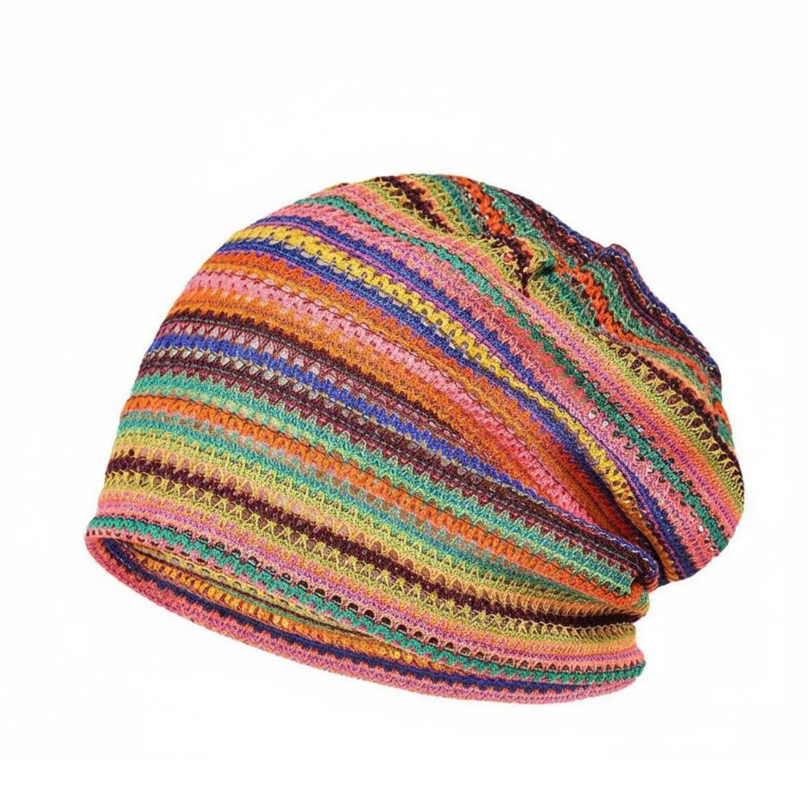 Breathable Summer Hat Soft Striped Lightweight Openwork Knit Hat for Women Orange Brown Green-image-43