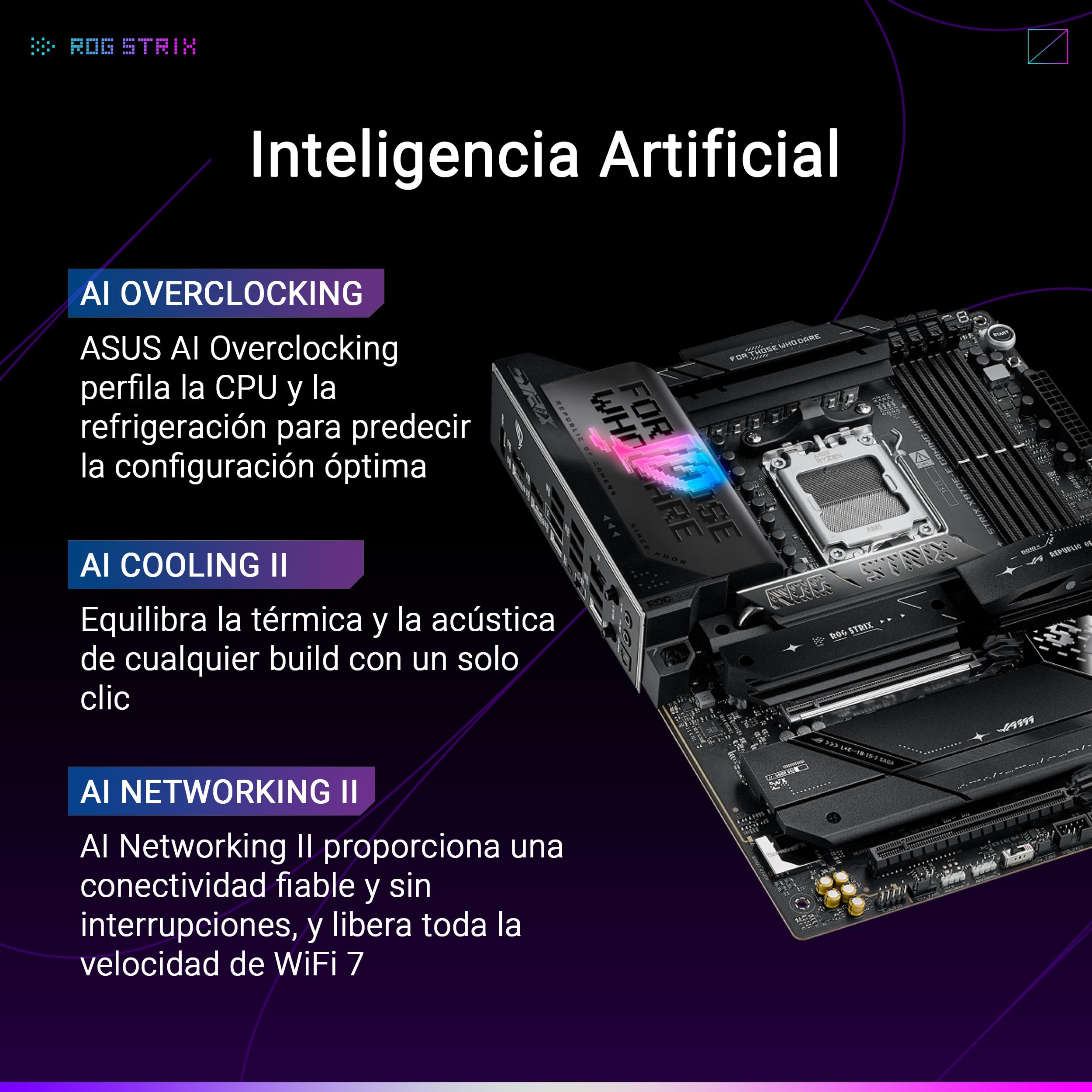 ASUS ROG Strix X870E-E Gaming WiFi - Placa Base AMD ATX, 18+2+2 etapas de Potencia, DDR5, 5X M.2, PCIe 5.0 Compatible con GPU de última generación, WiFi 7, USB 20G con PD 3.0 de hasta 30 W