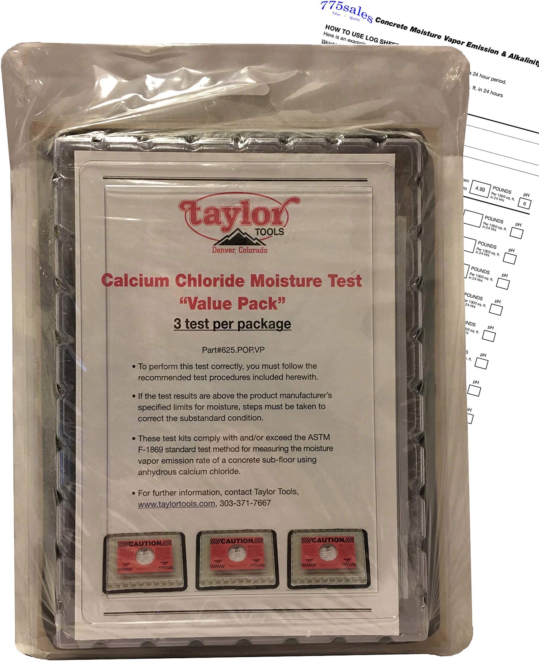 Moisture Test Kit Value Pack 3 Pack - Concrete Moisture Test - Includes Custom Log Sheet