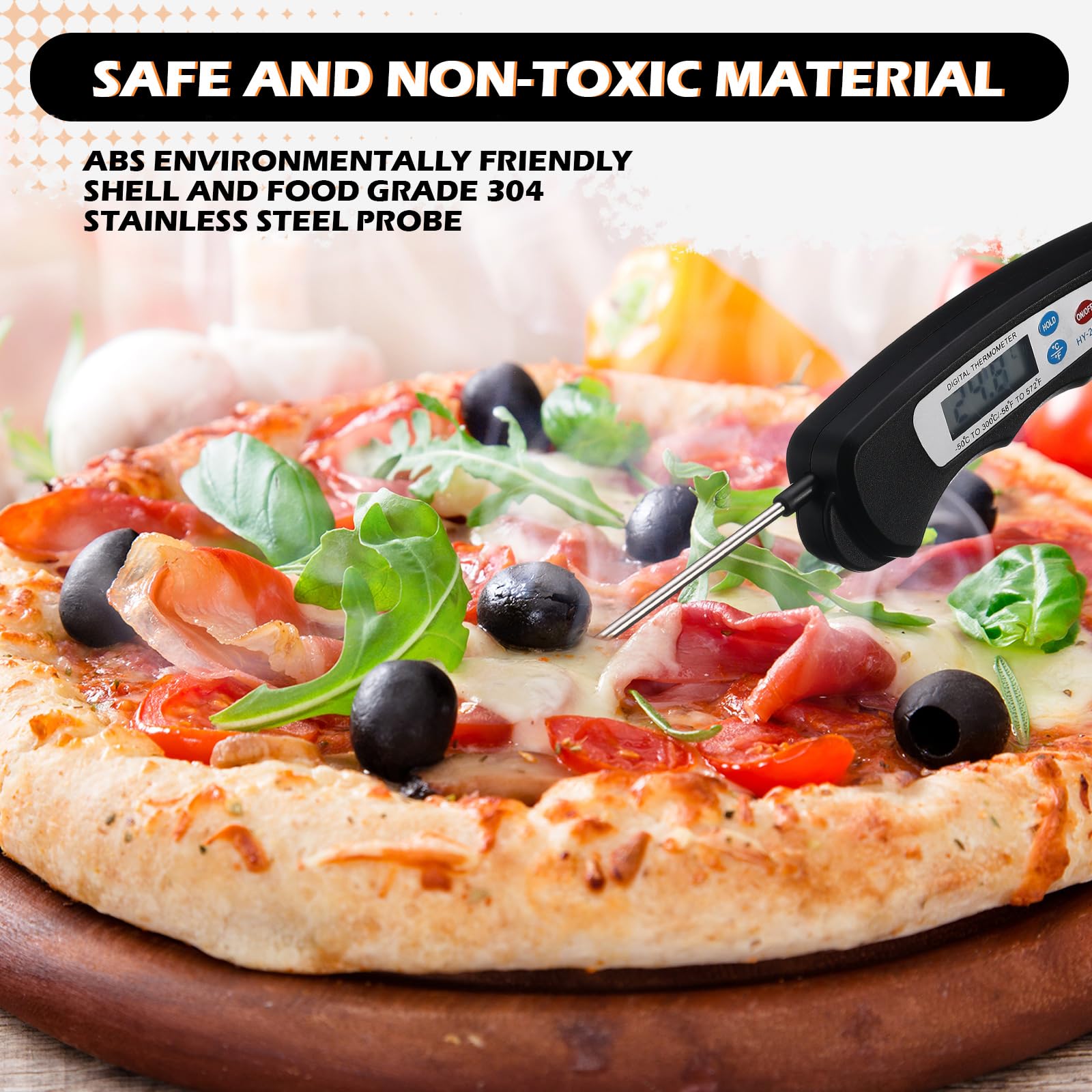 Xuhal Lot de 12 thermomètres à viande numériques avec sonde étanche à lecture instantanée - Thermomètre alimentaire pliable avec aimant pour cuisine, grillades, dinde et barbecue (noir)