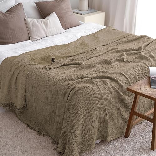 Miniatura 6 de Manta de muselina para adultos, 4 capas, transpirable, ligera, para todas las estaciones, 90 x 90 pulgadas, tamaño Queen, manta decorativa bohemia