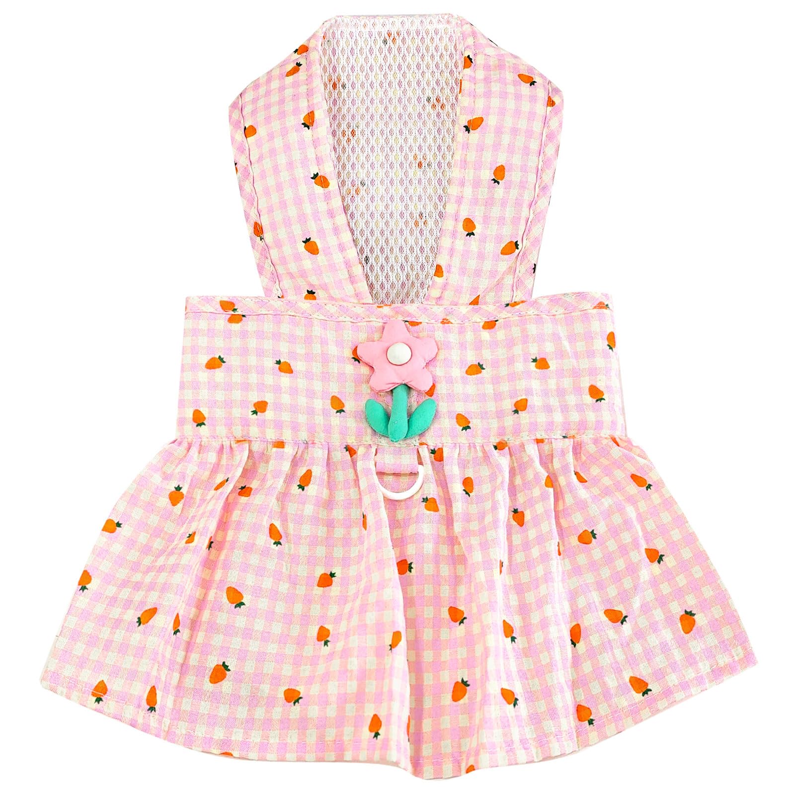 XGDMEIL Cute Floral Small Dog Dress with D-Ring Plaid Princess Girl Dog Harness Dress Spring Summer Breathable Pet Puppy Clothes(Pink,Large)