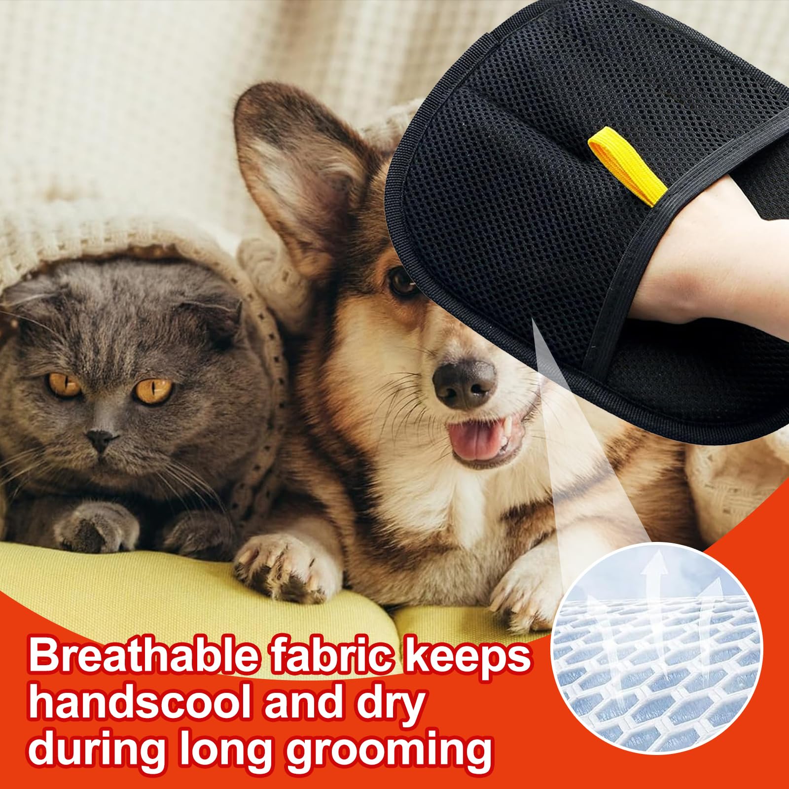 lrgnixs 2Pcs Pet Hair Remover Glove,Double-Sided Magic Brush Pet Hair with Flea Comb,Static Removal Pet Grooming Gloves,Reusable Pet Hair Removal Glove for Bathing Grooming - Image 2