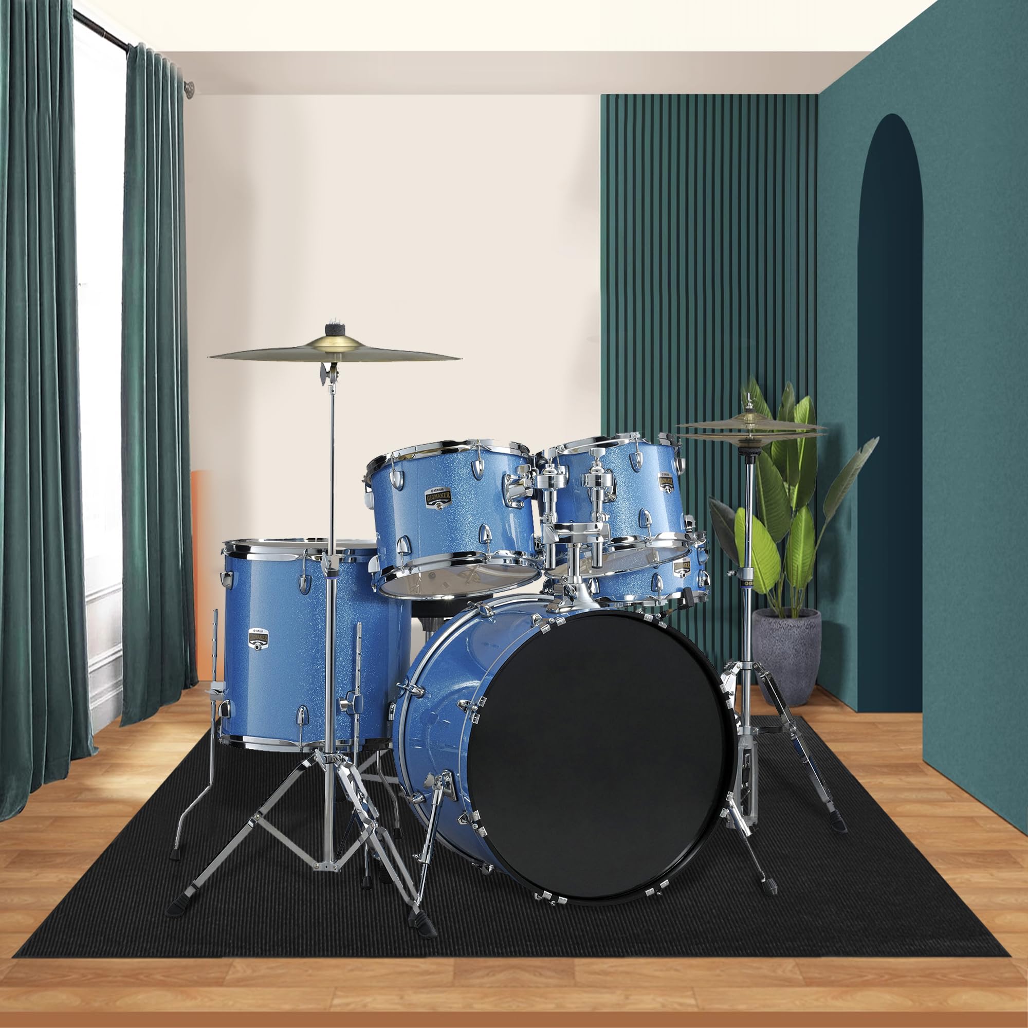Schlagzeugteppich | 120x180 cm, Schlagzeug Teppich mit Rutschfester Unterseite & Geräuschreduzierung, Schallschutz Teppich für Studio, Wohnung, Outdoor, E-Drum-Kit, Geschenk für Schlagzeuger, Schwarz