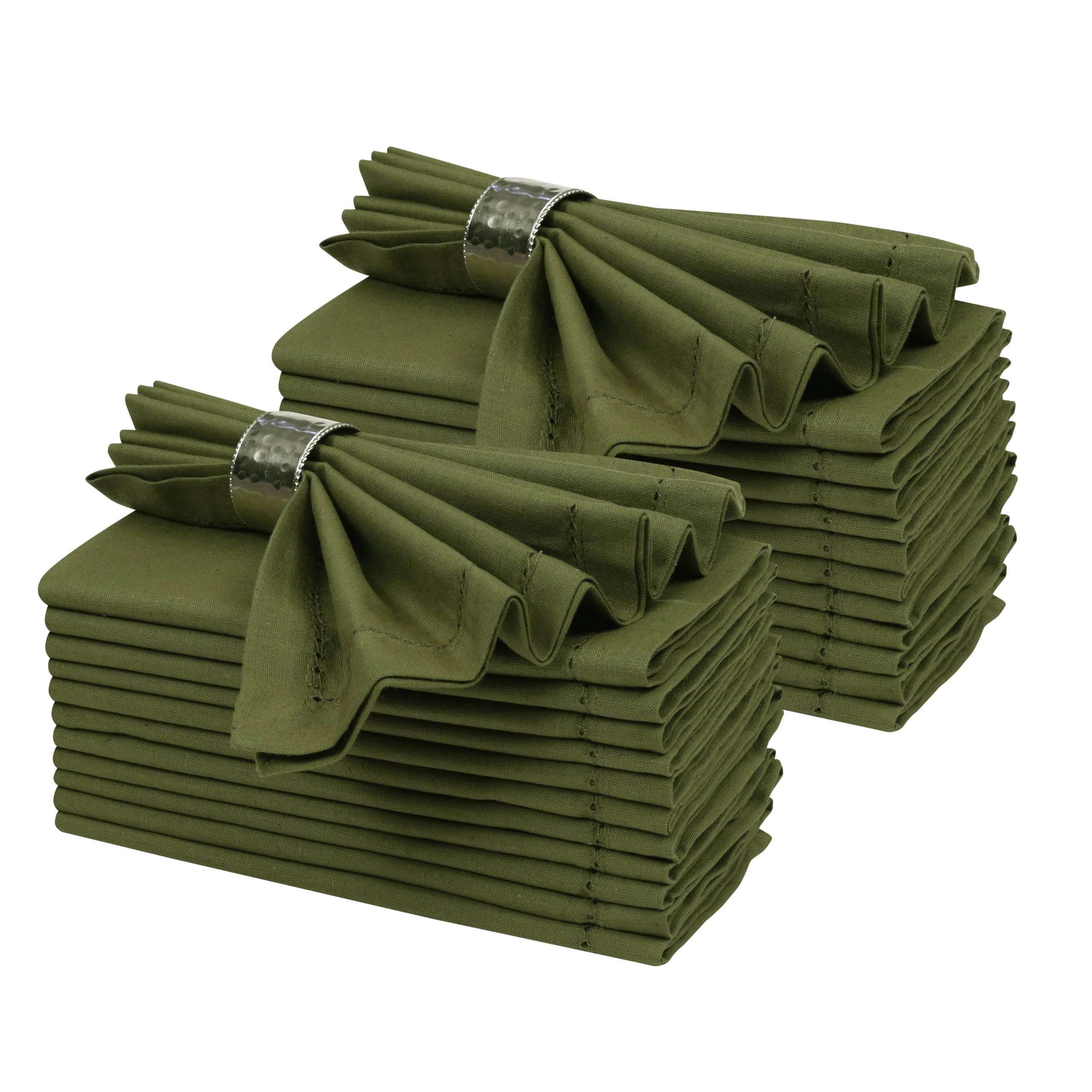Ramanta Home Olive Green Cloth Dinner Napkin Set of 24-18x18 Inch, Premium Cotton Linen Flax Hemstitched Napkins, Soft Durable Washable for Everyday