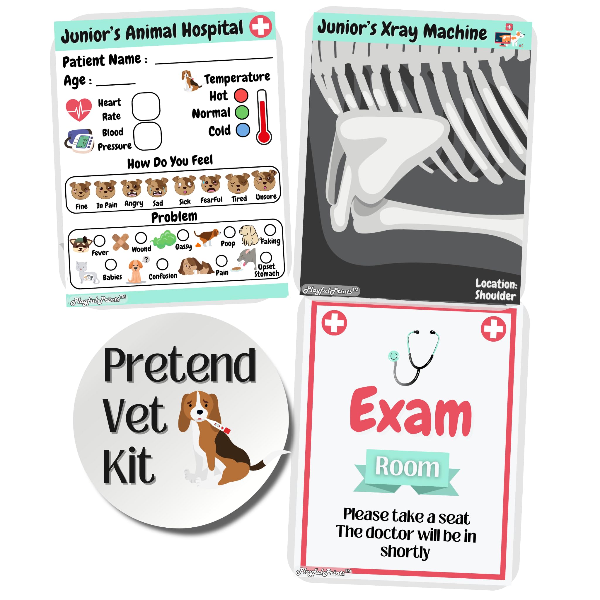 PlayfulPrints Vet Kit For Kids, Kids Veterinarian Playset, Vet Toys, Play Vet Set For Kids, Toy Vet Kit, Kids Vet Kit, Veterinarian Toy, Vet Toys, Kids Vet Set, Animal Care Kit For Kids and Toddlers
