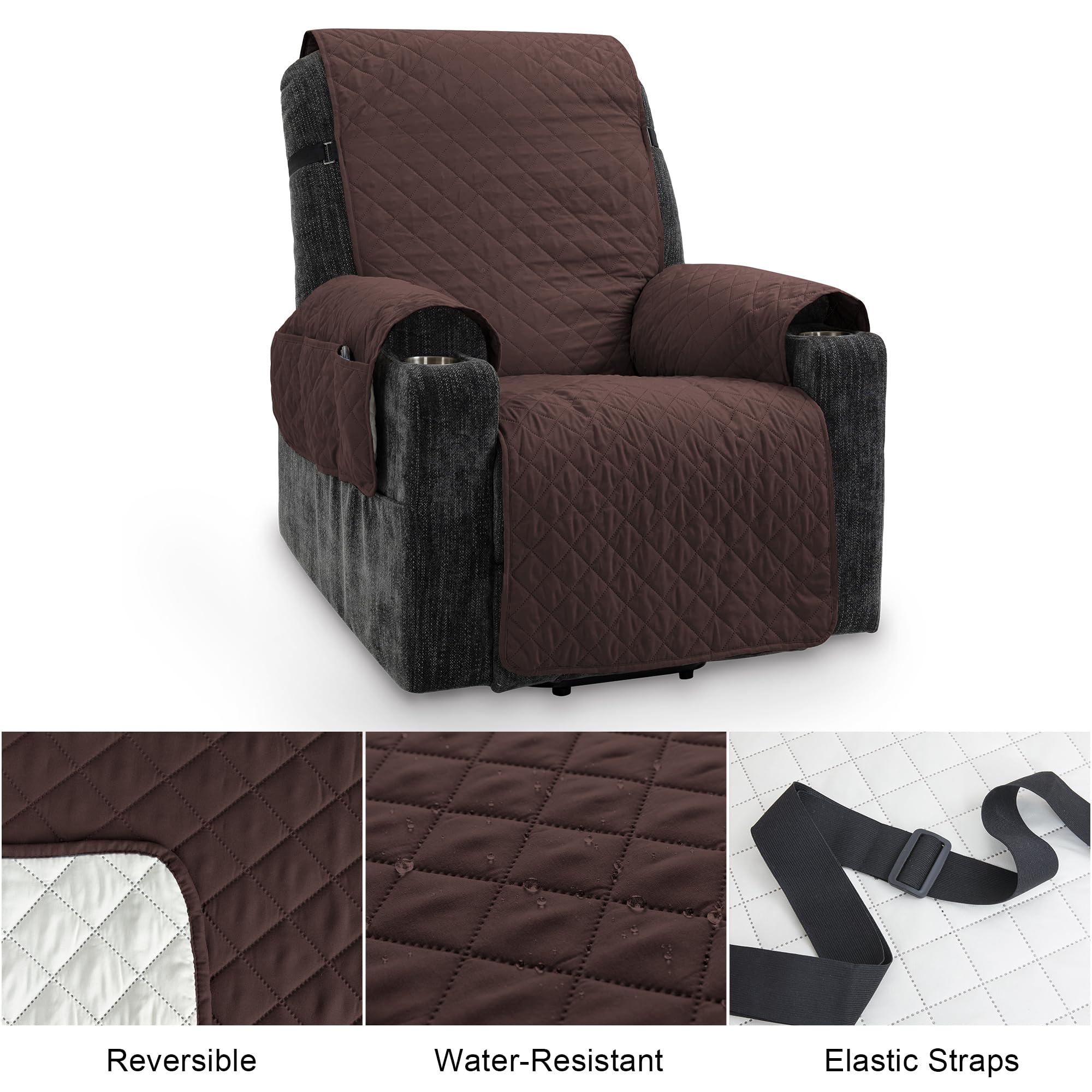 TIANSHU Copripoltrona 1 Posti Impermeabile, Copripoltrona Relax Reclinabile Salvadivano Trapuntato Reversibile Copridivani Elasticizzato Antiscivolo Antigraffio Gatti Cani Universale(Cioccolate)