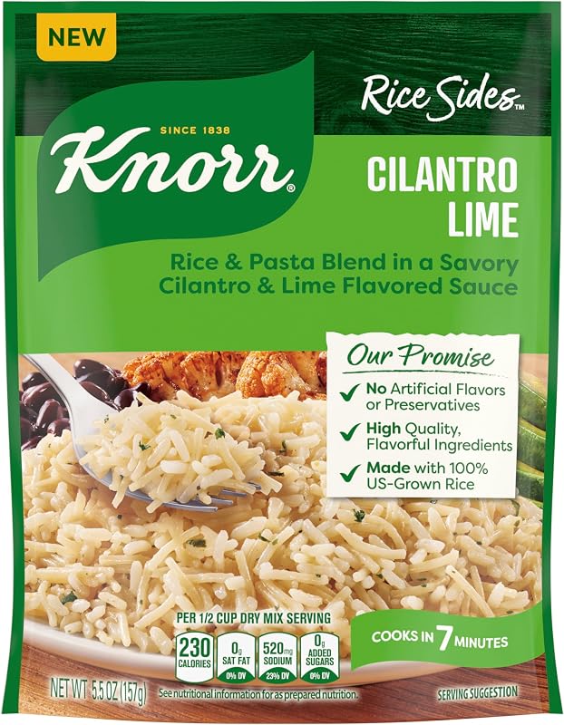 Knorr Lados de arroz con cilantro y lima 5.5 oz | Guarnición rápida para comidas entre semana y preparación fácil de comidas; sin sabores ni conservantes artificiales; Cilantro Lima.