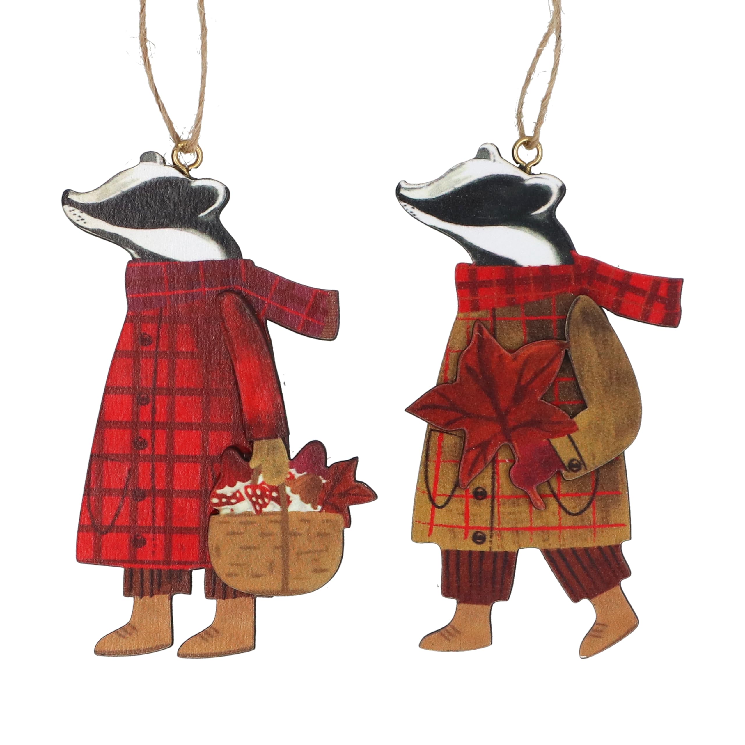 Gisela Graham Badger Ornaments Set of 2 Mr Mrs Plaid Woodland Ornament 8cm