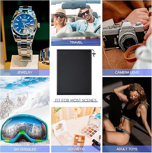 Miniatura 7 de Flutesan Bolsa de almacenamiento de juguetes de 6 piezas, bolsa de microfibra para gafas de sol, bolsa plegable con cordón ajustable, Negro -