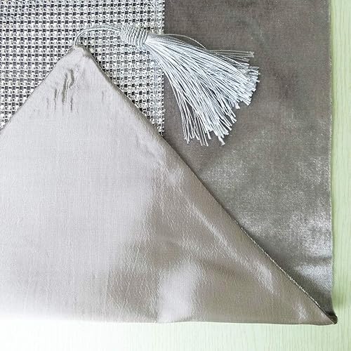 Miniatura 4 de Camino de mesa moderno con cuentas y lentejuelas con borlas para comedor, 13 x 72 pulgadas, champán