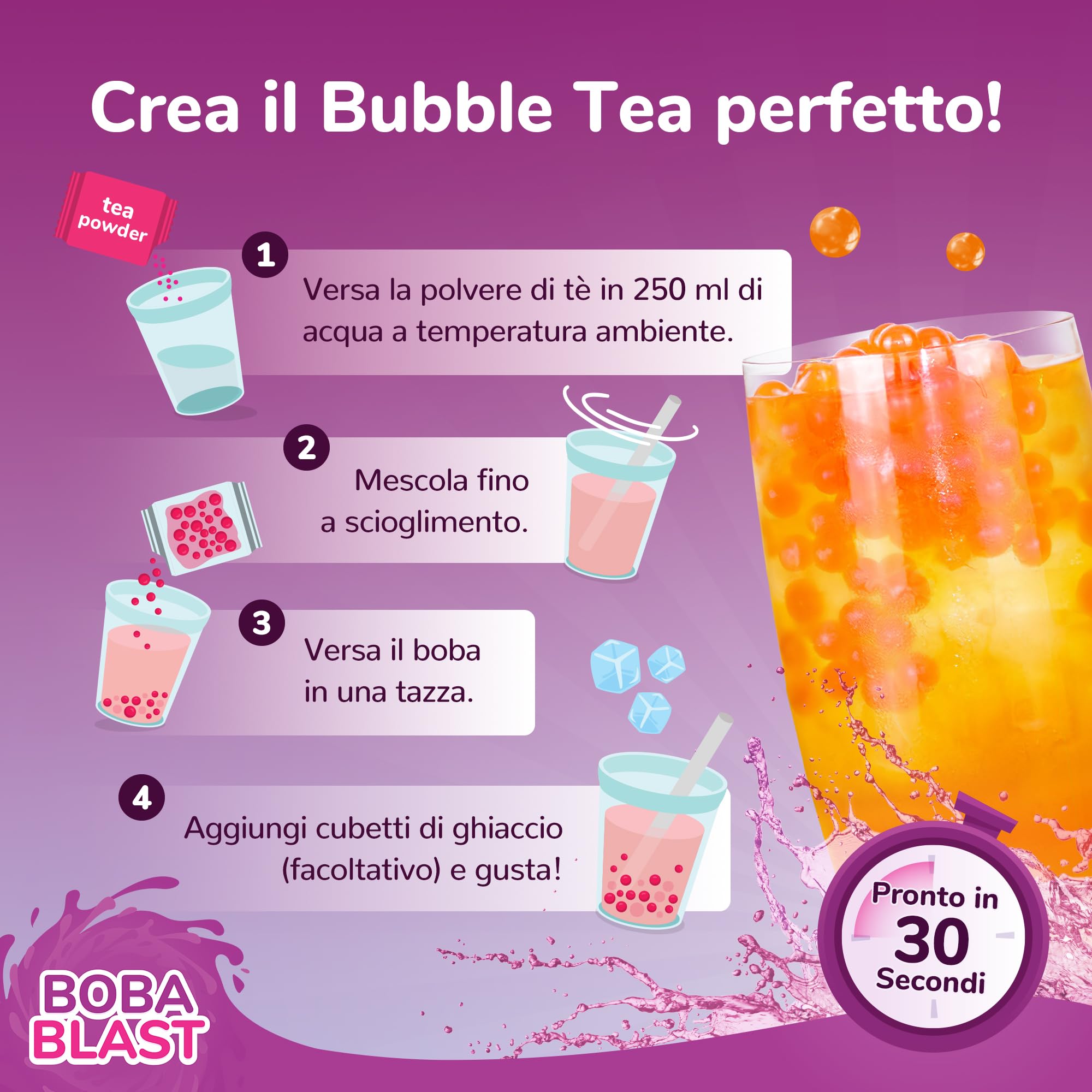 BobaBlast Bubble Tea Kit Completo (240 g) - Perle Bubble Tea ai 3 Gusti Fruttati Fragola, Ananas e Miele - Popping Perle Divertente, Veloce da Preparare e Delizioso - Per Amici e Famiglia