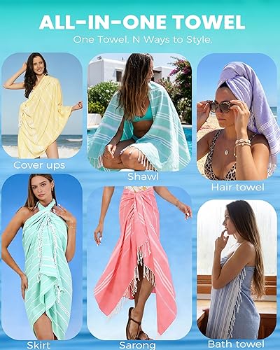 Vista 8 de 4 paquetes de toallas de playa turcas, esenciales para las vacaciones, juego de toallas de baño, piscina, natación, extragrandes, XL, grandes