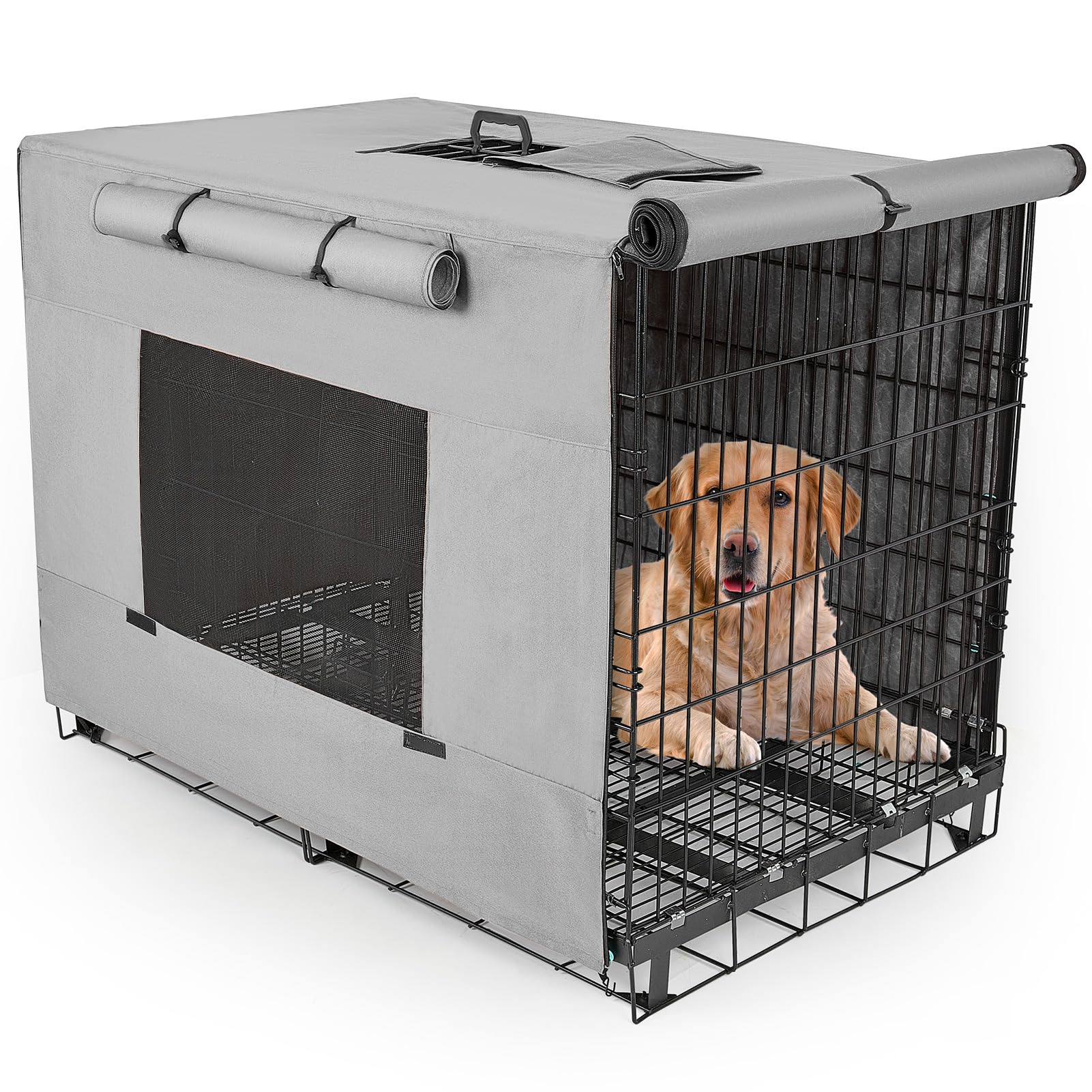 Dog Crate Cover 24 Inch Thickened Dog Kennel Cover Windproof Puppy Cage Cover with Mesh Windows on Both Sides Portable Crate Covers for Dogs Cages Fit for Indoor/Outdoor Use