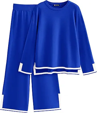 PRETTYGARDEN Women's 2 Piece Fall Knit Sweater Set Long Sleeve Tops Wide Leg Pants Sweatsuit Tracksuit Outfit Winter Clothing