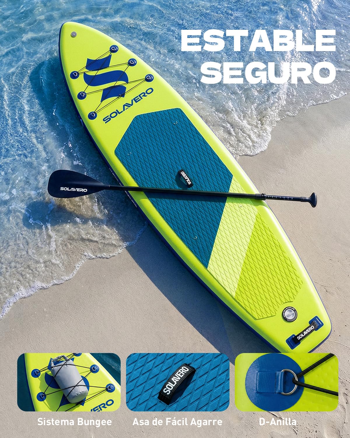 SOLAVERO Tabla Paddle Surf Hinchable, 323 x 83 x 15 cm Sup con Antideslizante EVA Deck, Paleta Ajustable, Soporte para Cámara, Quillas, para Todos los Niveles de Habilidad, hasta 200 kg — view 4