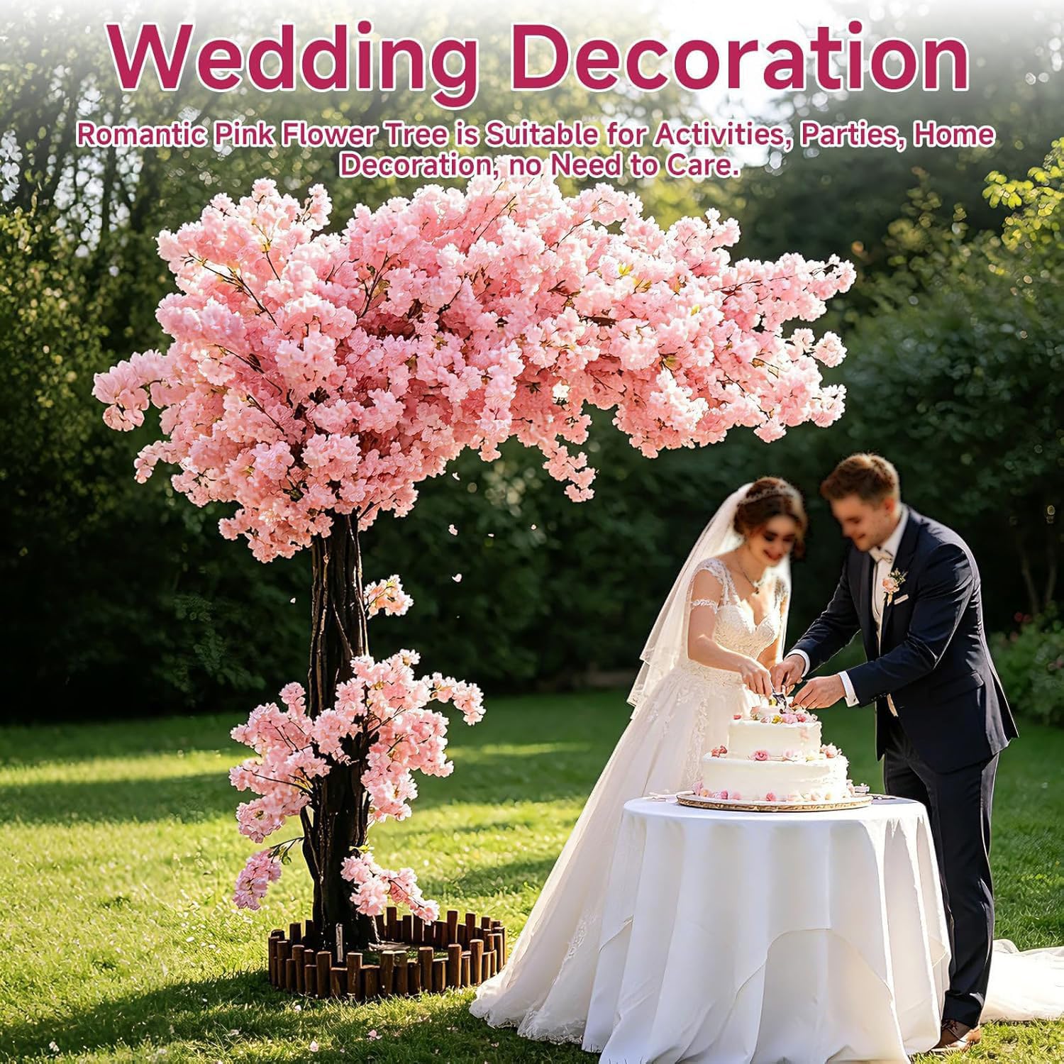 Générique Arbre Fleur de Cerisier Artificiel, Fleurs Artificielles Fait à La Main, Rose Faux Sakura Fleur Decor, pour Intérieur Extérieur, Mariage, Bureau,2x1m/6.6x3.3ft