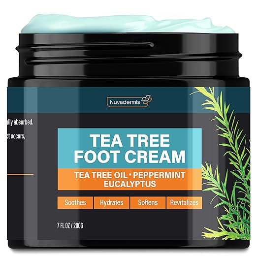 NUVADERMIS Tea Tree Oil Foot Cream – Effective Recovery Cream for Dry, Cracked Feet, Athlete’s Foot, Ringworm & Itchy Skin – Soothing Moisturizer – 7 oz