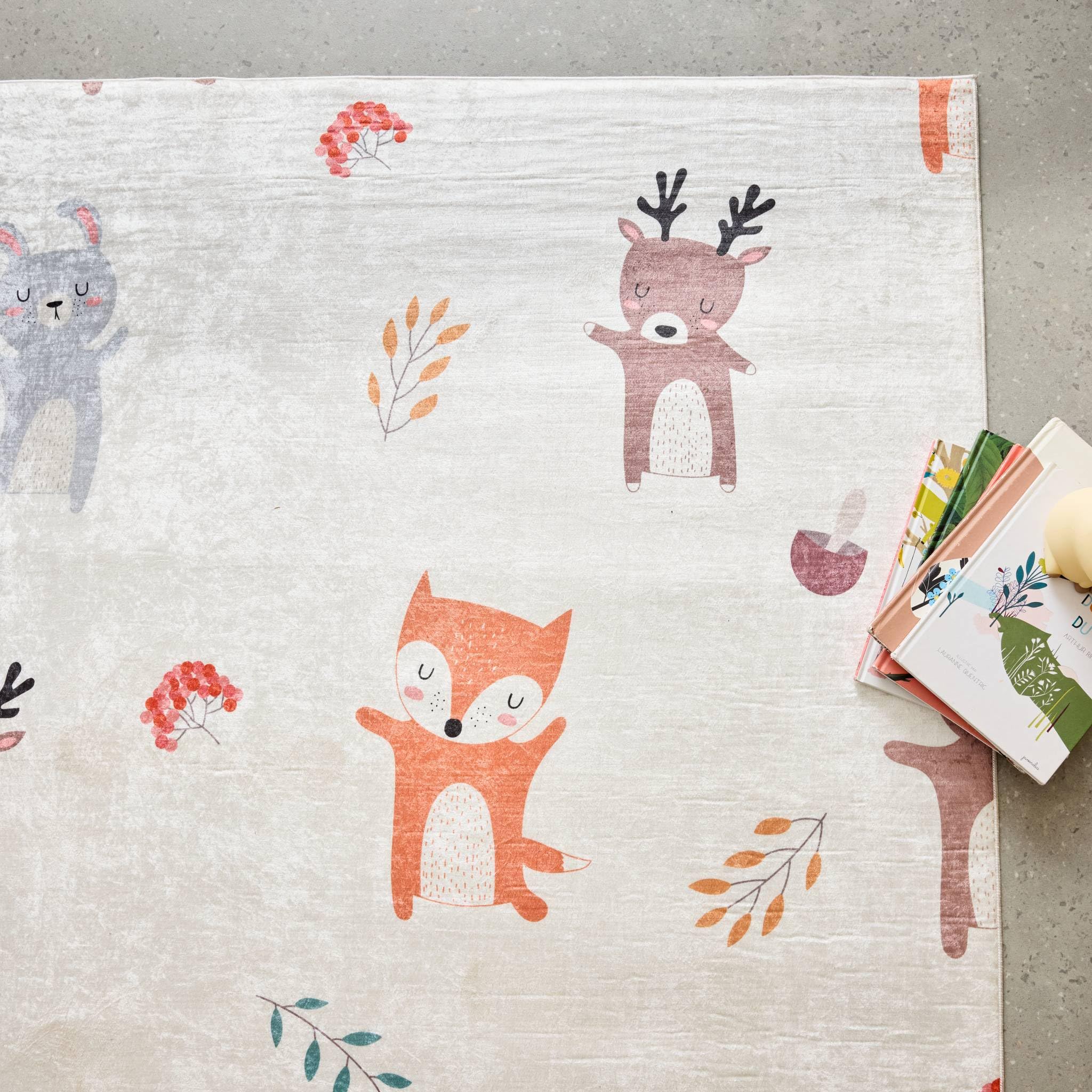 Alice's Garden sweeek - Tapis intérieur Enfant Blanc imprimé Animaux thème automnal 160 x 230 cm - Ravon