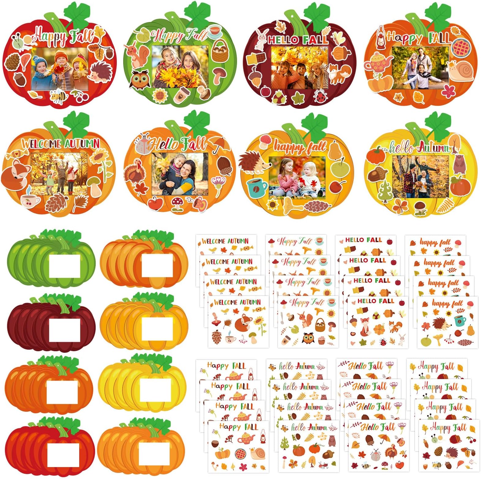 32 Sets Fall DIY Picture Frames Craft Kit, Autumn Pumpkin Picture Frame Crafts Photo Frame Craft for Home Class Thanksgiving Party Decorations Art Activity