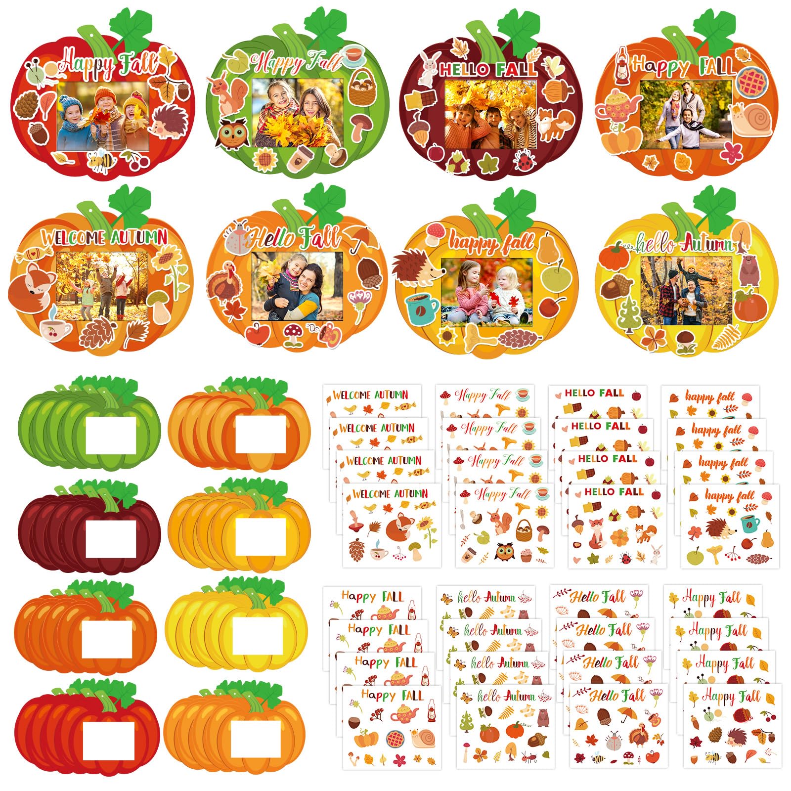 32 Sets Fall DIY Picture Frames Craft Kit, Autumn Pumpkin Picture Frame Crafts Photo Frame Craft for Home Class Thanksgiving Party Decorations Art Activity