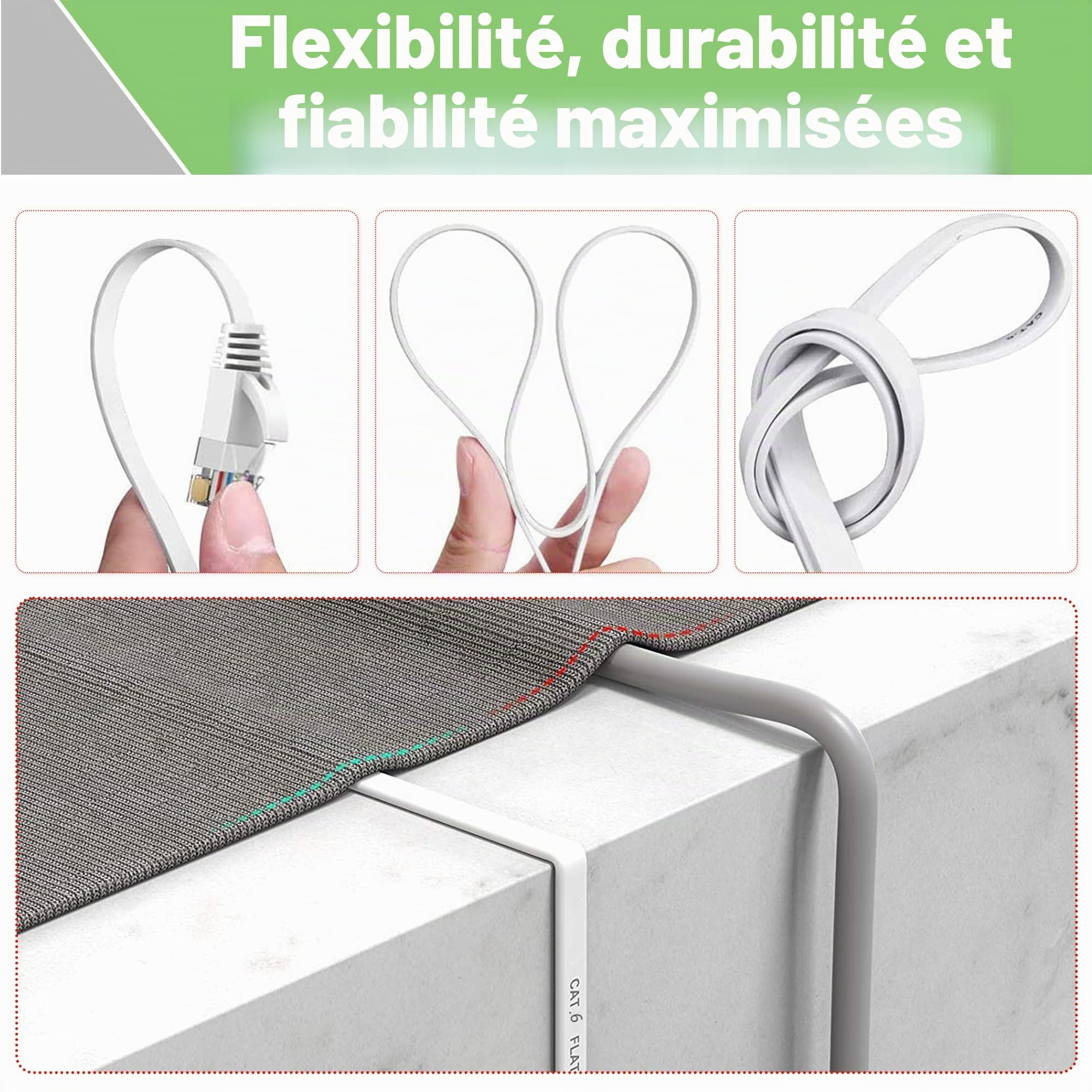 Cable Ethernet 40m, RJ45 40m Câble Réseau Cat 6 Blanc Long Cable Internet Haut Débit 10/100/1000Mbps 250MHz, Plat Gigabit Câble LAN Extérieur Intérieur Imperméable pour Routeur Switch Modem (40 Clips)