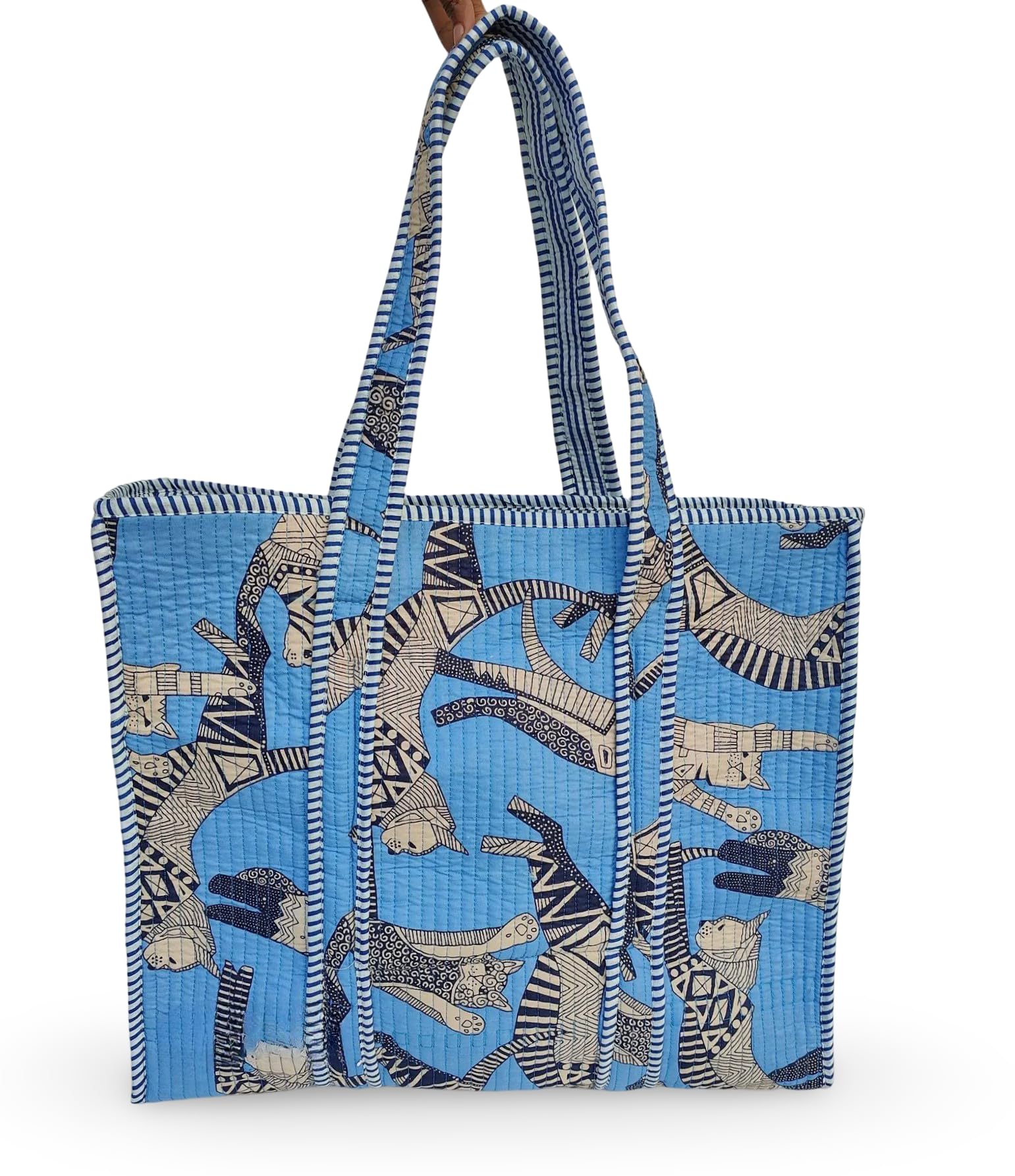 LKGSM RUGS Cotton Tiger Block Print Tote Bag, Indian Handmade Shopping Shoulder Bag, Unisex Market Daily Use, Dn8, Standard