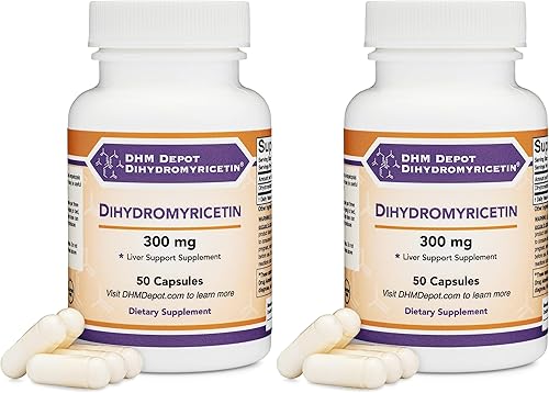 Double Wood - Dihidromiricetina (DHM) - 50 cápsulas, 300 mg, suplemento de apoyo hepático (probado por terceros) (DHM Depot) sin OMG, sin gluten