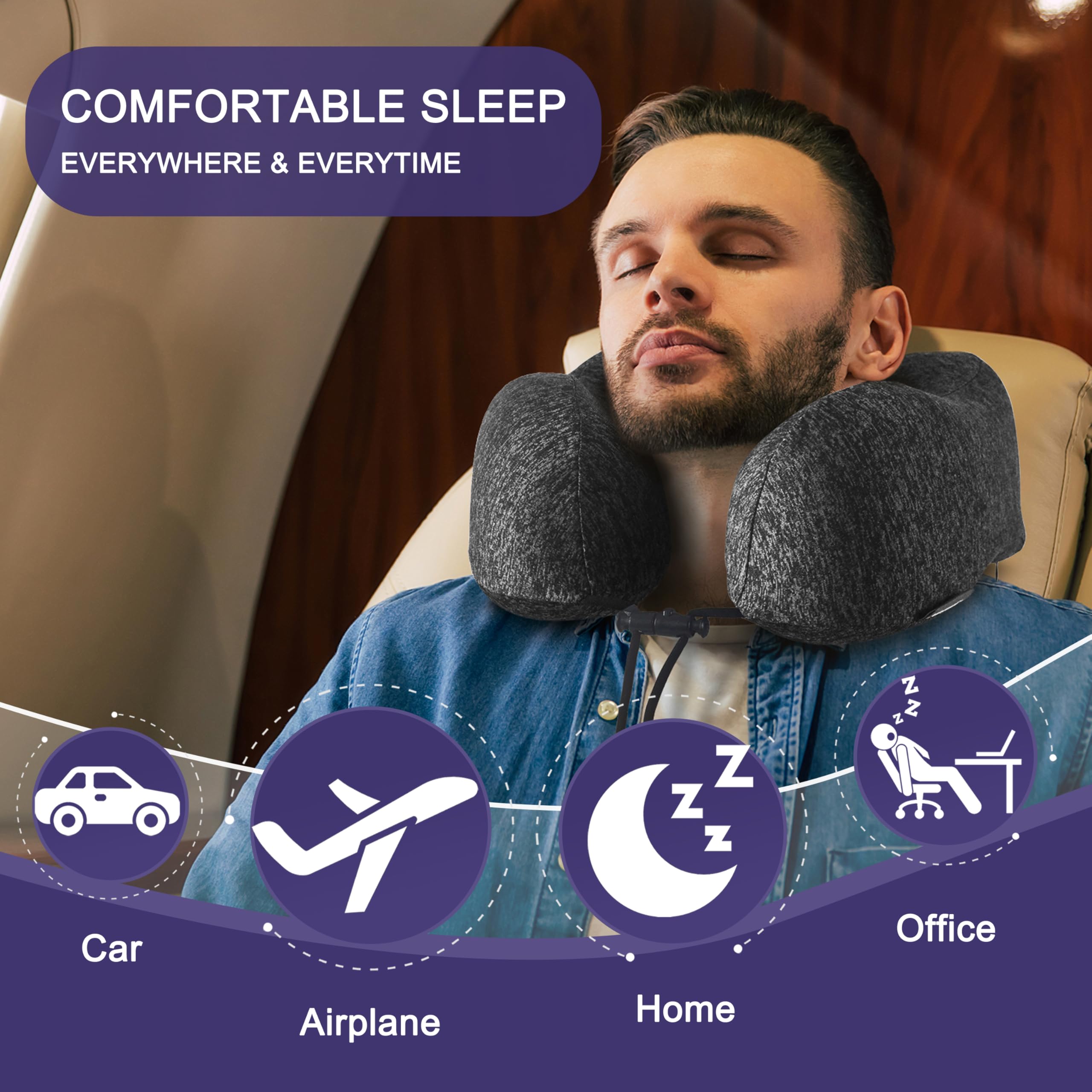 napfun Neck Pillow for Travel, Memory Foam Airplane Pillow, Full Grey view 5