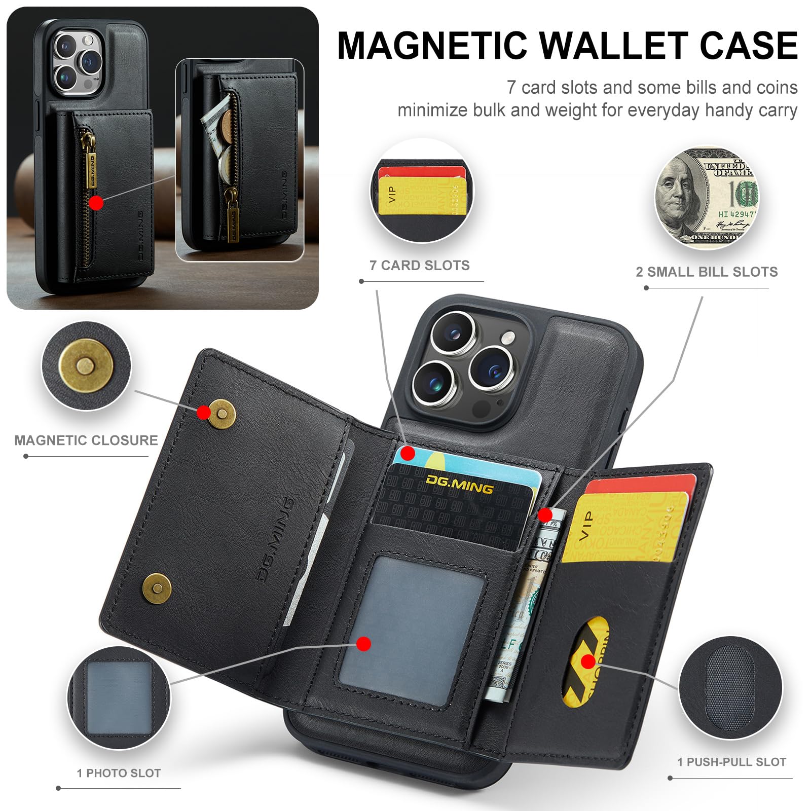 SZHAIYU 2-in-1 IPhone 14 Pro Max Hülle Mit Magnet & Kartenfach – Abnehmbare Lederhülle Mit Ringständer & RFID-Schutz