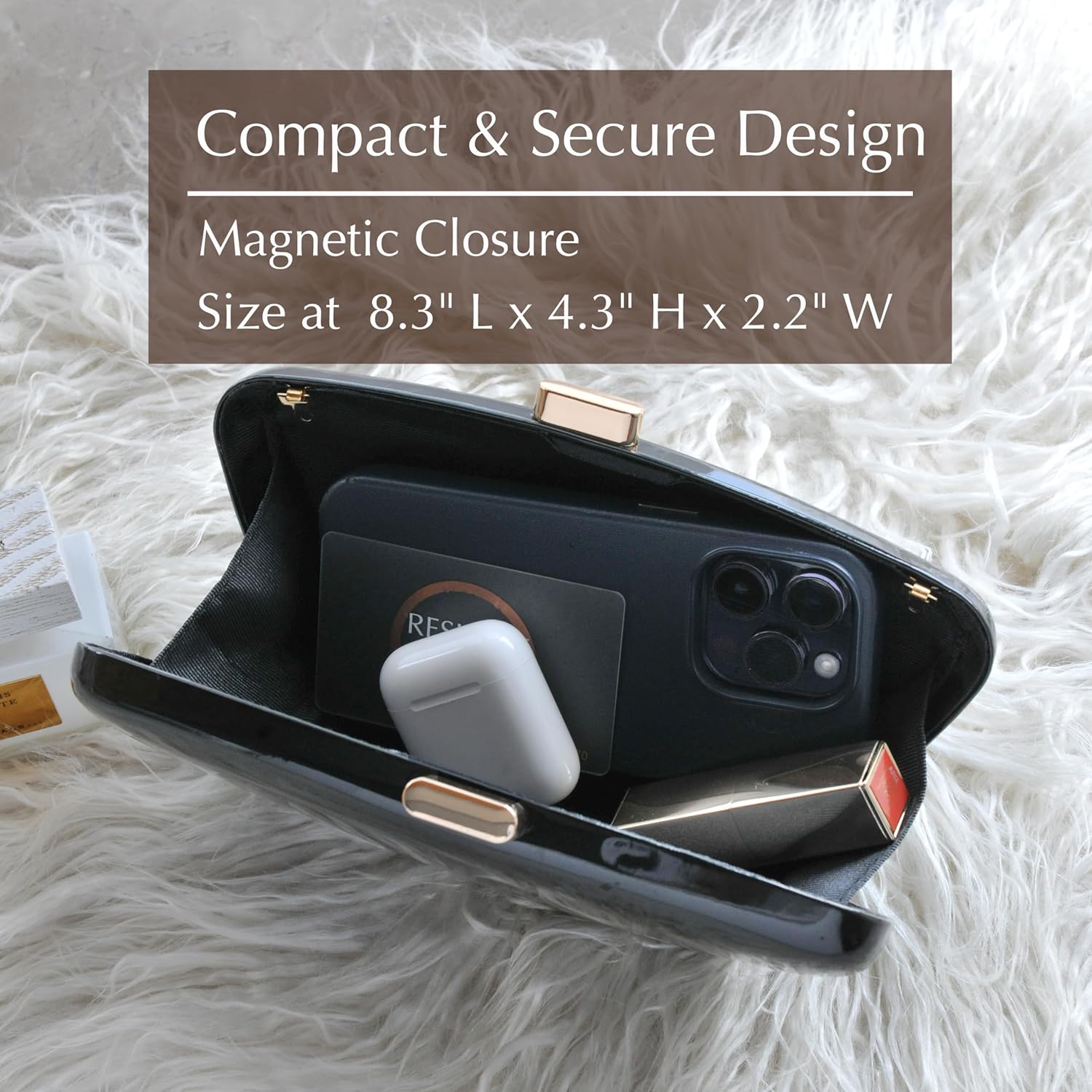 HOXIS Glossy Patent Leather Evening Clutch Bag with Detachable Chain Women's Purse for Wedding Party Prom - Image 5