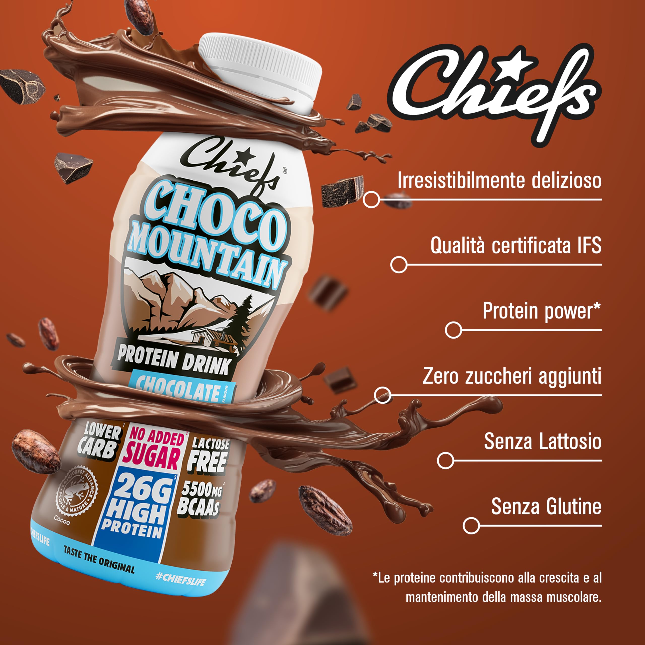 Chiefs Drink di proteine, Bevanda Proteica, Senza Lattosio, Senza Grassi e Zuccheri Aggiunti (8 confezioni x 330ml)