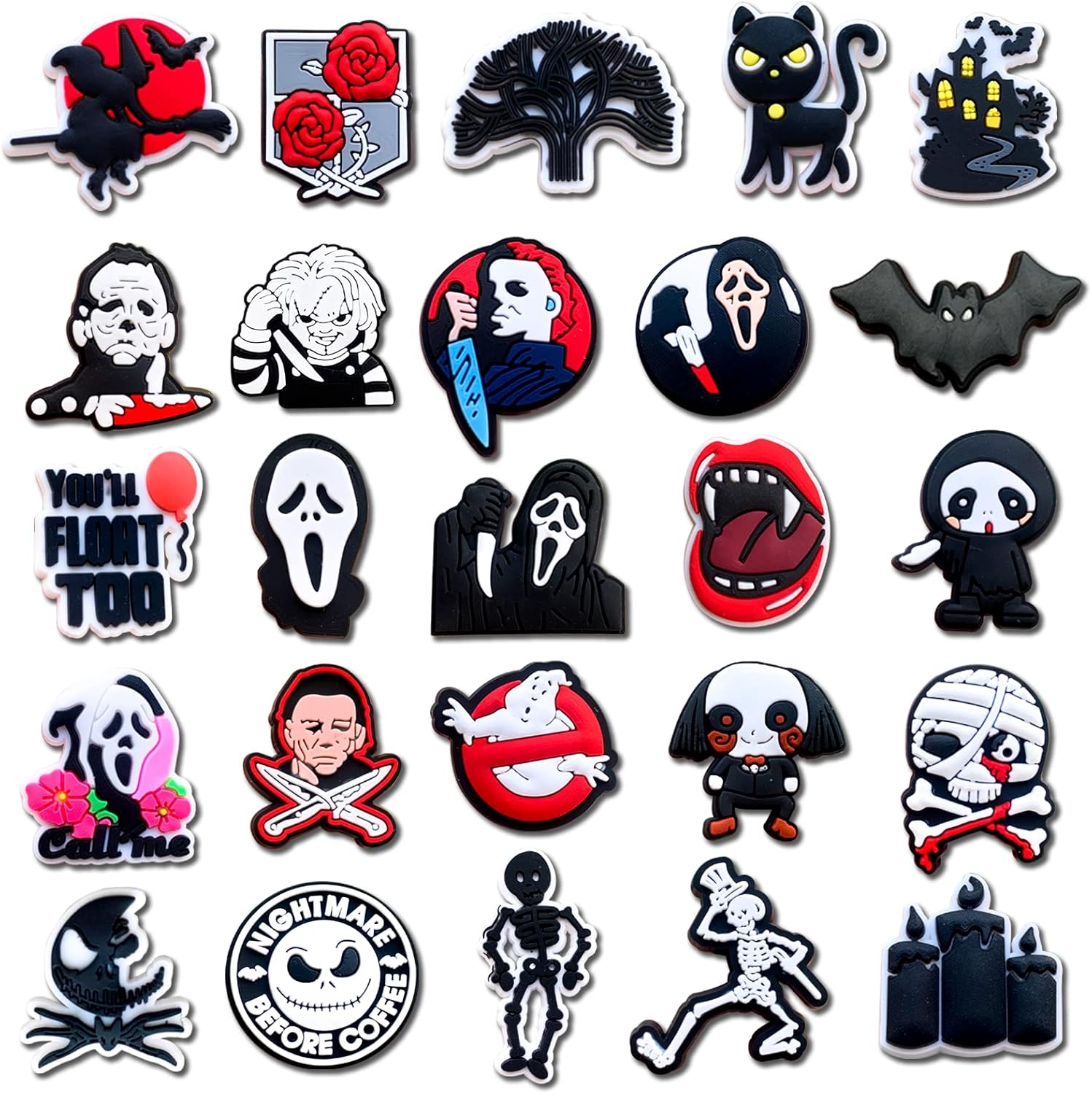 25Pcs Halloween Skull Shoe Decoration Charms for Clogs Sandals, Ho