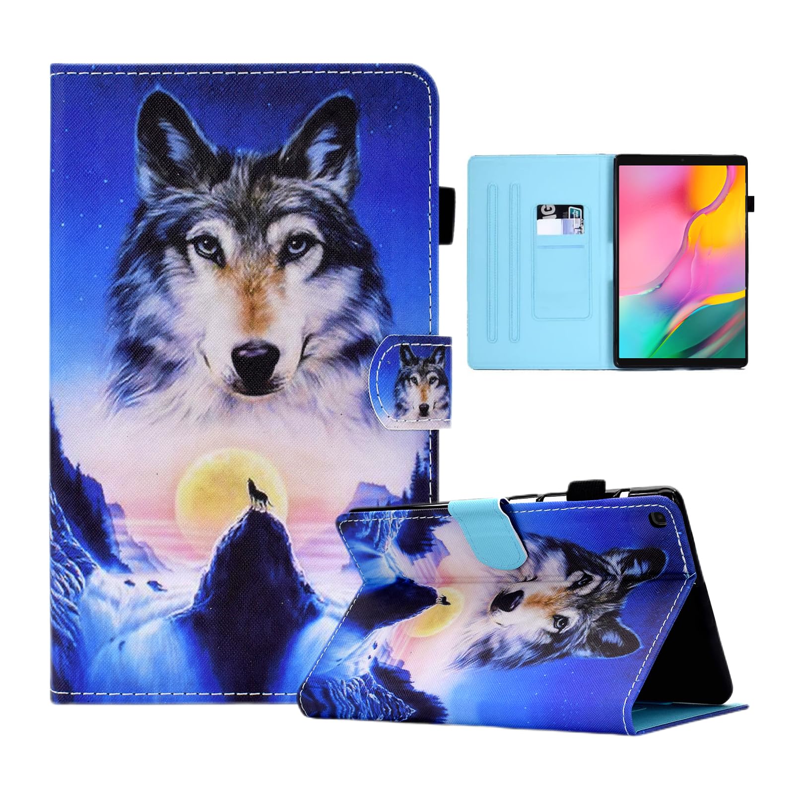 CXTCASE Hülle für Samsung Galaxy Tab A 10.1 2019(SM-T510/T515), Schutzhülle Cover Case mit Standfunktion für Samsung Galaxy Tab A 10.1 2019 SM-T510/T515, Wolf