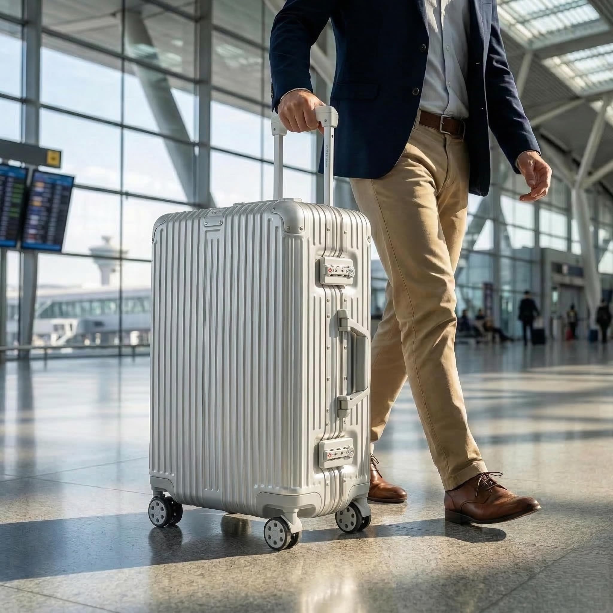 POSH Valigia - Custodia rigida in policarbonato con telaio in alluminio - Valigia da viaggio in alluminio: bagaglio a mano, misura media, grande - trolley con doppie serrature TSA e 3 custodie