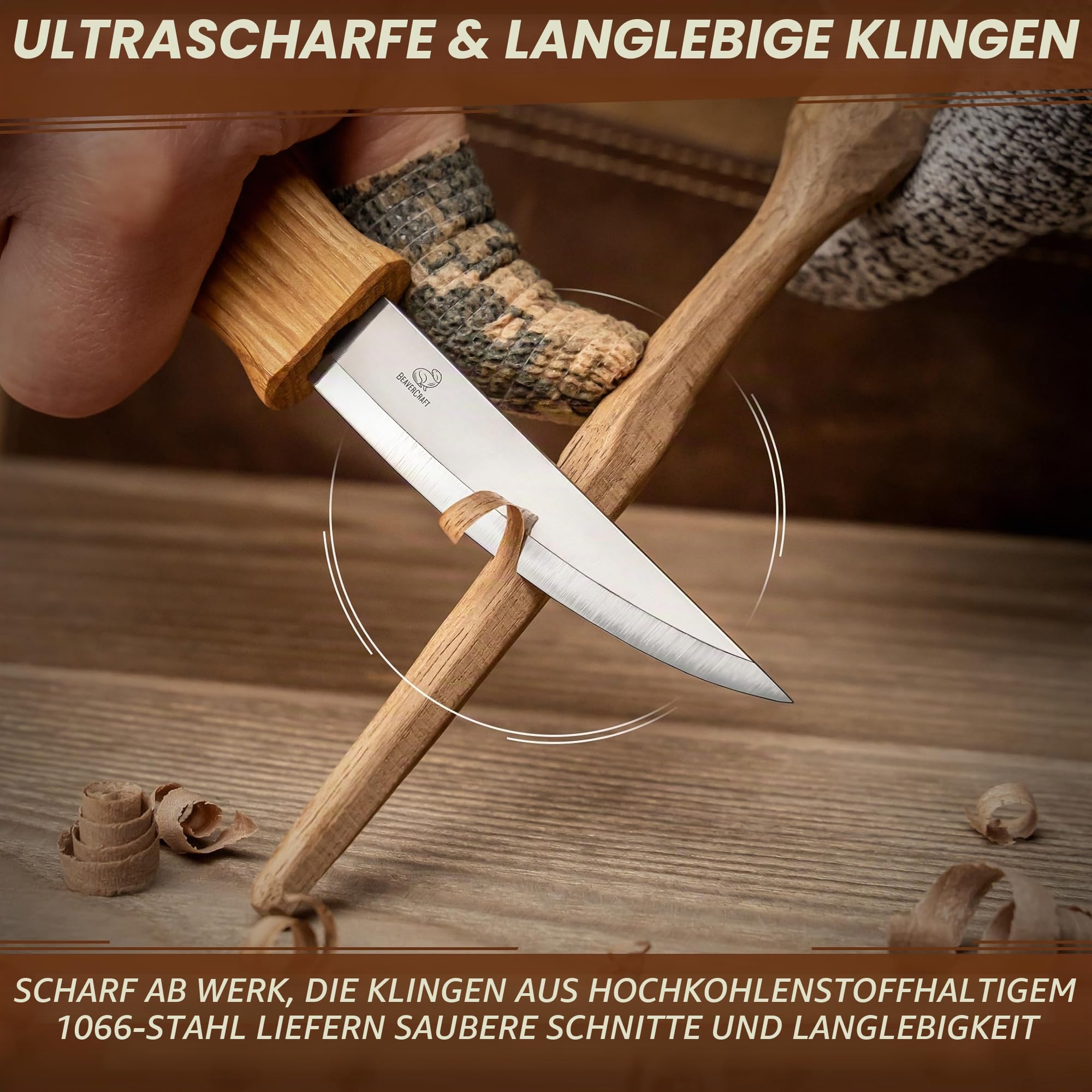 BeaverCraft Holzschnitzmesser Set S14 – Löffelschnitzwerkzeuge mit Hakenmesser, Schalenhohleisen & Meißeln – Schnitzset für Anfänger – Hobby Schnitzmesser Set