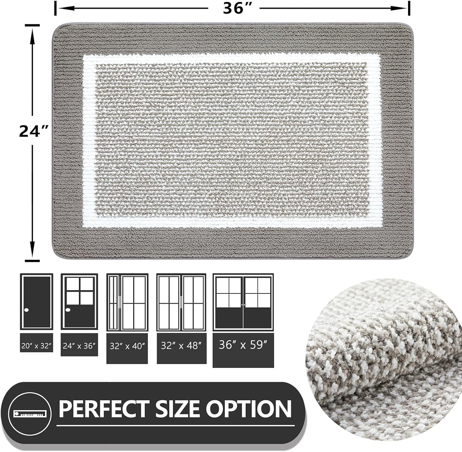 REFETONE Indoor Doormat, Front Back Door Mat 24"x36" Absorbent Rubber Backing Non Slip Door Mats, Machine Washable Low-Profile Entry Rug, Resist Dirt Inside Floor Mat Door Rugs for Entryway, Grey - Image 2
