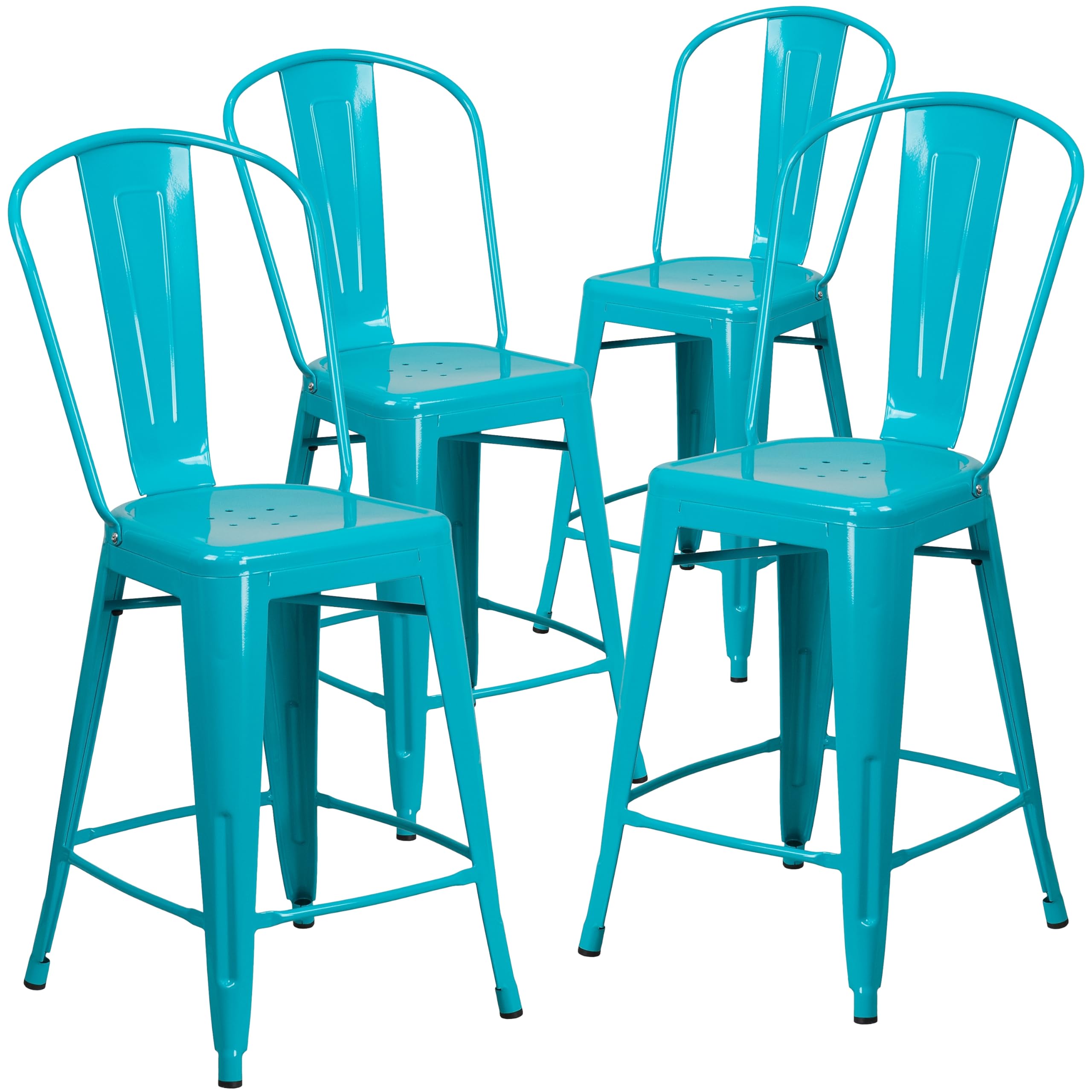 Flash Furniture Crystal Teal-blue / Set of 4 / Metal Seat Stools & Bar Chairs