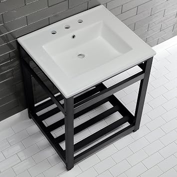 Kingston VWP2522W8A0 25 Ceramic Console Sink, White/Matte Black