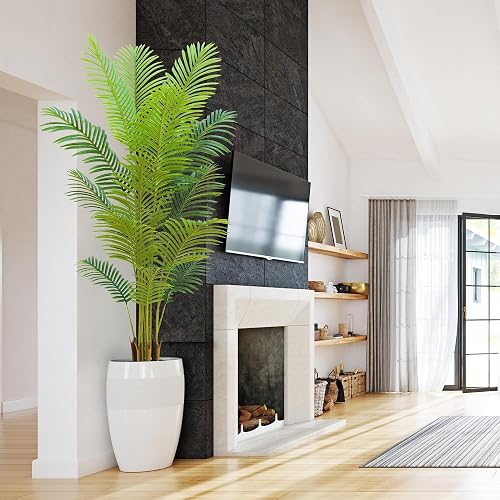 6FT Artificial Palm Tree Indoor with White Pot, Realistic Leaves,