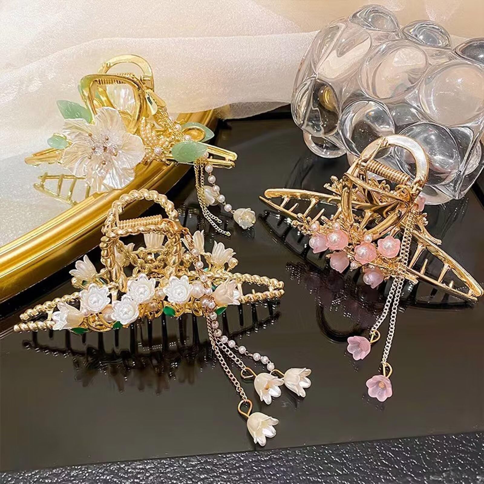 Amazon.com : 1 Pcs Metal Claw Clips, Vintage Crystal Flower 