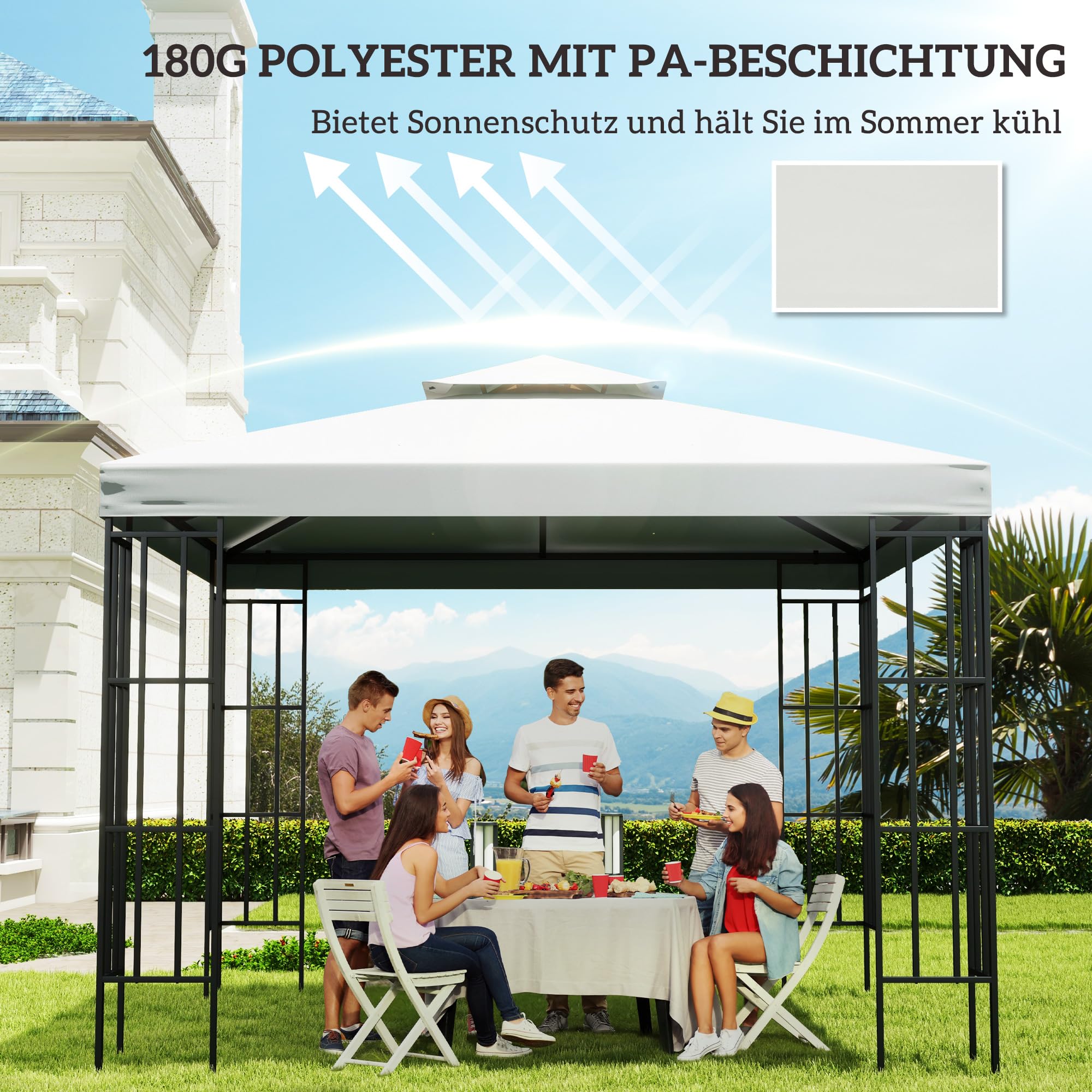 Outsunny zapasowy dach pawilonu do metalowych pawilonów pawilon ogrodowy altana ogrodowa namiot imprezowy namiot ogrodowy poliester 3 x 3 m kremowy | Z podwójnym dachem, otworami odpływowymi, pokrowcem zastępczym, częściami zamiennymi do pawilonu ogrodowe